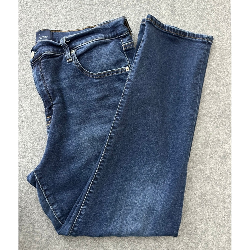 Gap Girlfriend Jeans 32 Fits 34 Dark Indigo High‎ Rise Straight Casual Classic